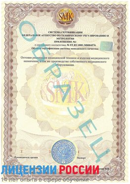Образец сертификата соответствия (приложение) Тула Сертификат ISO 13485