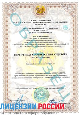Образец сертификата соответствия аудитора №ST.RU.EXP.00014299-1 Тула Сертификат ISO 14001